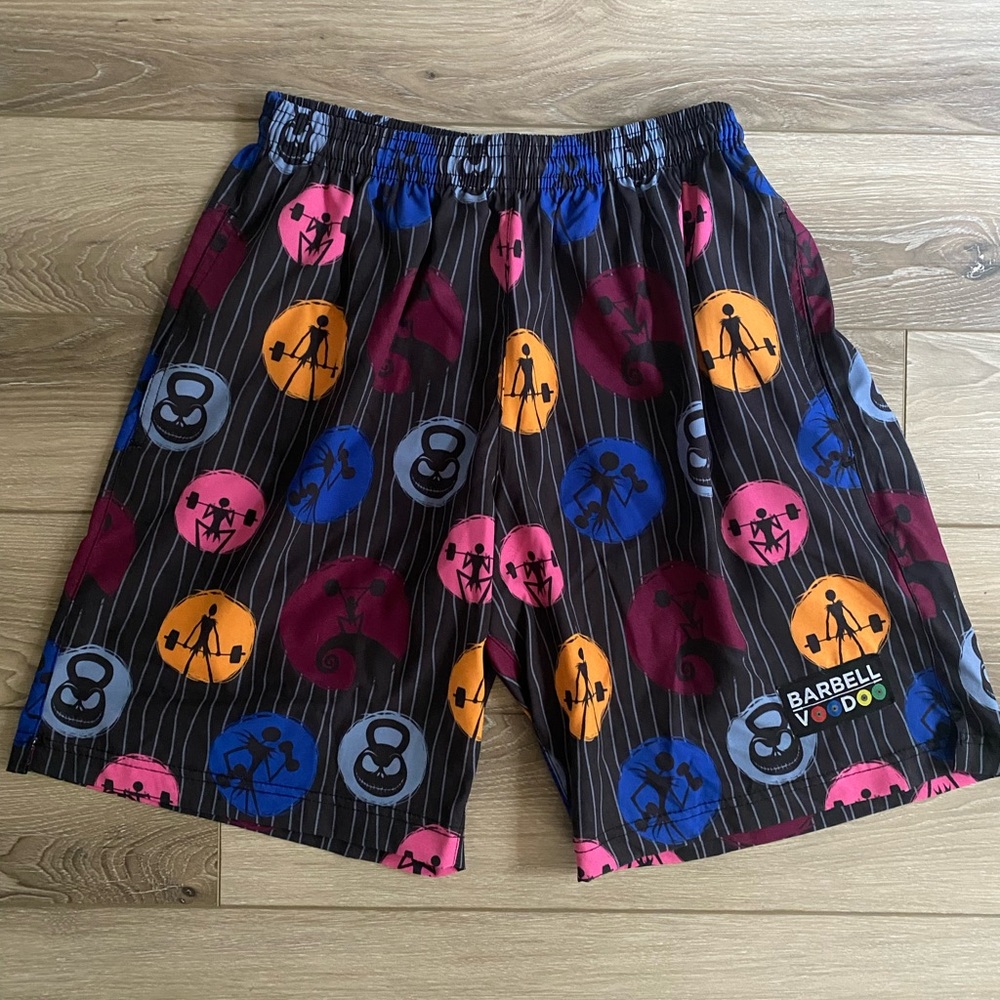 Nightmare Before Christmas, Barbell Voodoo Workout Shorts, Medium, 7” Inseam